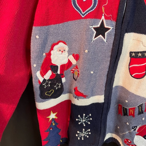 Ugly Christmas Sweater Full Zip Cardigan: Oversized Vintage Tacky Holiday Wear - Picture 2 of 6